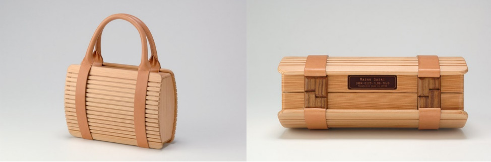 Wooden bag of rounded shape
